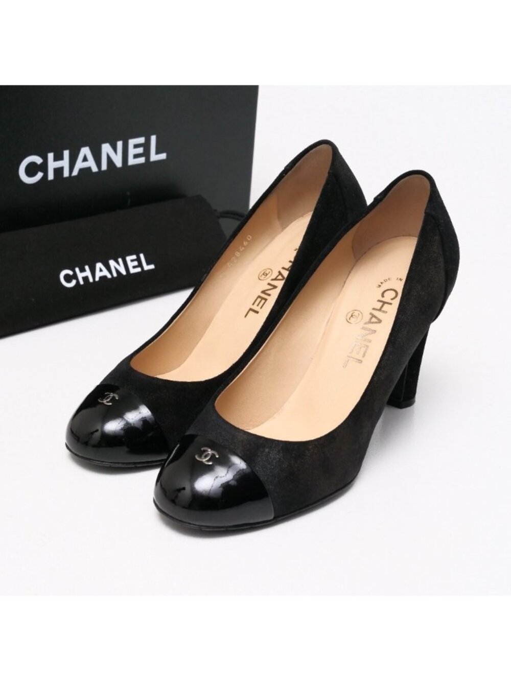 Chanel Pumps Shoes Suede Leather CC Logo Lame